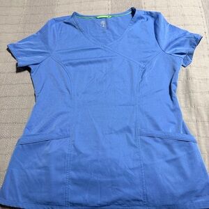 Blue Women's Healing Hands V-Neck Scrub Top with Front Pockets